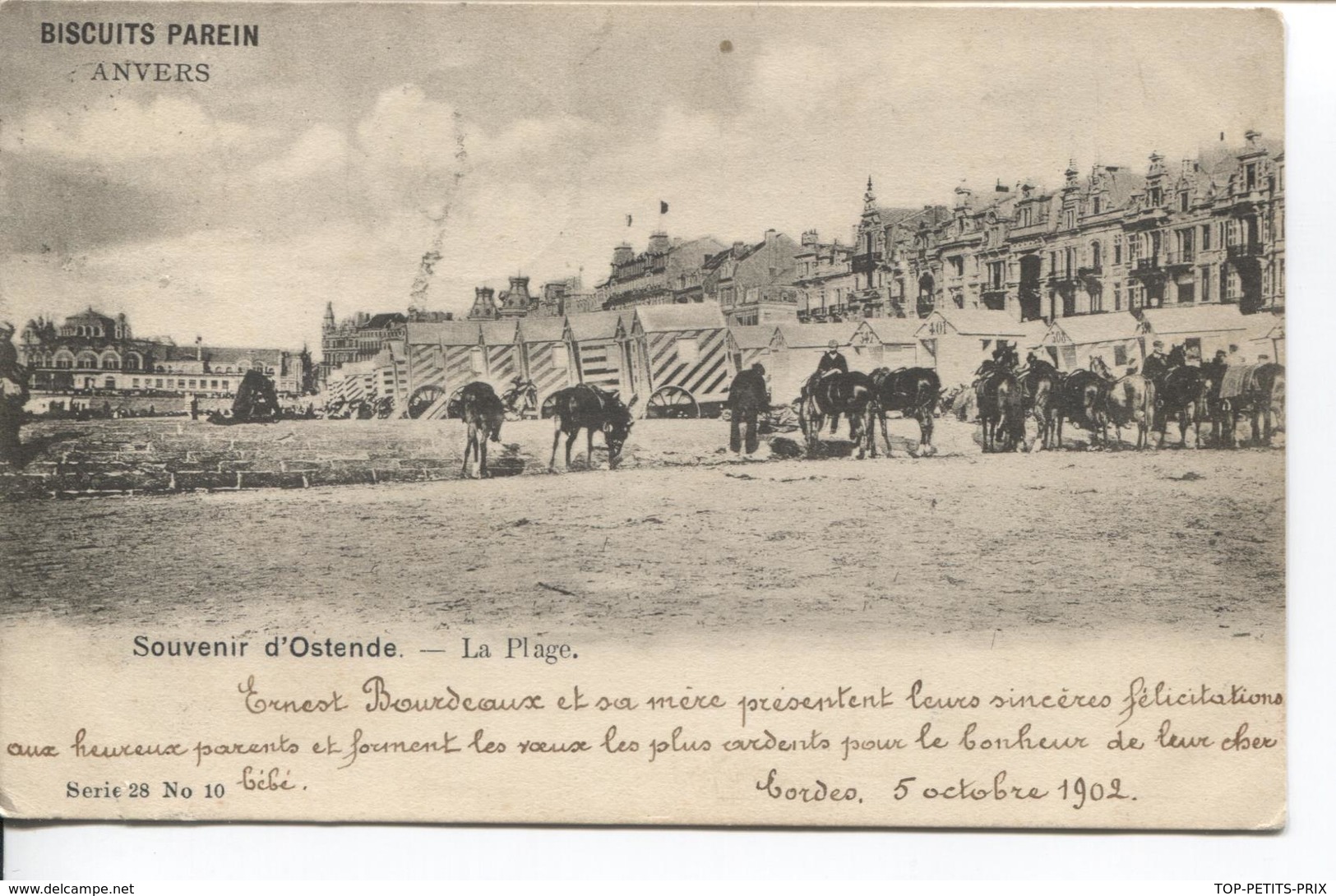 REF793/ TP 56 S/CP Souvenir D'Ostende La Plage Animée C.Anvaing 6/10/1902 > BXL C.d'arrivée BXL Arrivée - 1893-1907 Wappen