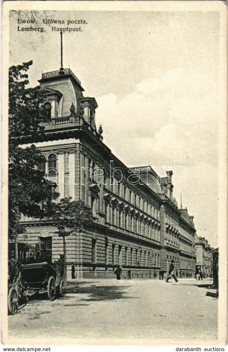 T2/T3 1915 Lviv, Lwów, Lemberg; Glówna Poczta / Hauptpost / Main Post Office + "M. Kir. Honvéd Gyalogezred II. Zászlóalj - Ohne Zuordnung