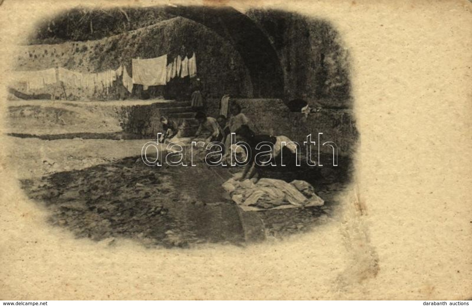** T2/T3 Francia Asszonyok Mosnak A Patak Partján / French Women Washing Clothes In The Stream (fl) - Ohne Zuordnung