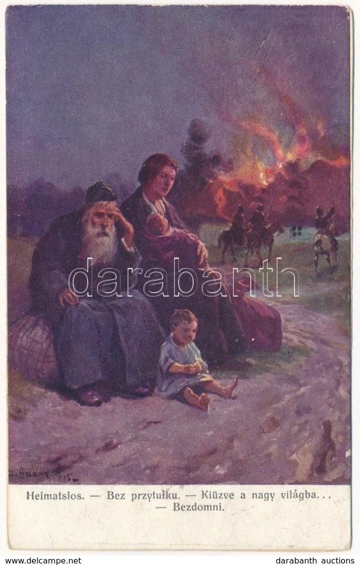 ** T4 Heimatslos / Kiűzve A Nagy Világba / Bezdomni / Homeless Jewish Family, Judaica Art Postcard, Artist Signed (r) - Ohne Zuordnung