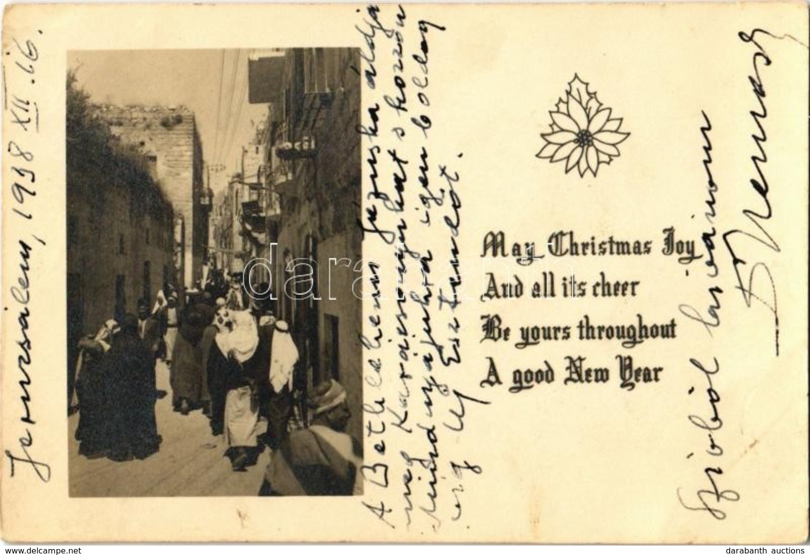 * T2/T3 1938 Jerusalem, Street View, Jewish People. Holiday Greeting. Judaica, Photo (fl) - Ohne Zuordnung