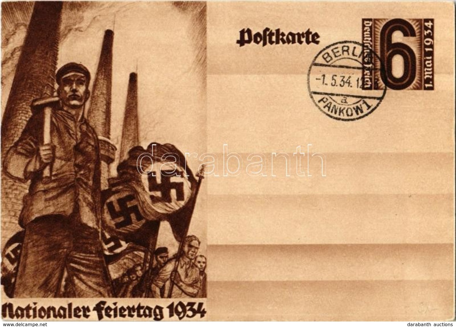 * T2 1934 Nationaler Feiertag / NSDAP German Nazi Party Working Class Propaganda, Swastika + 6 Ga. - Ohne Zuordnung