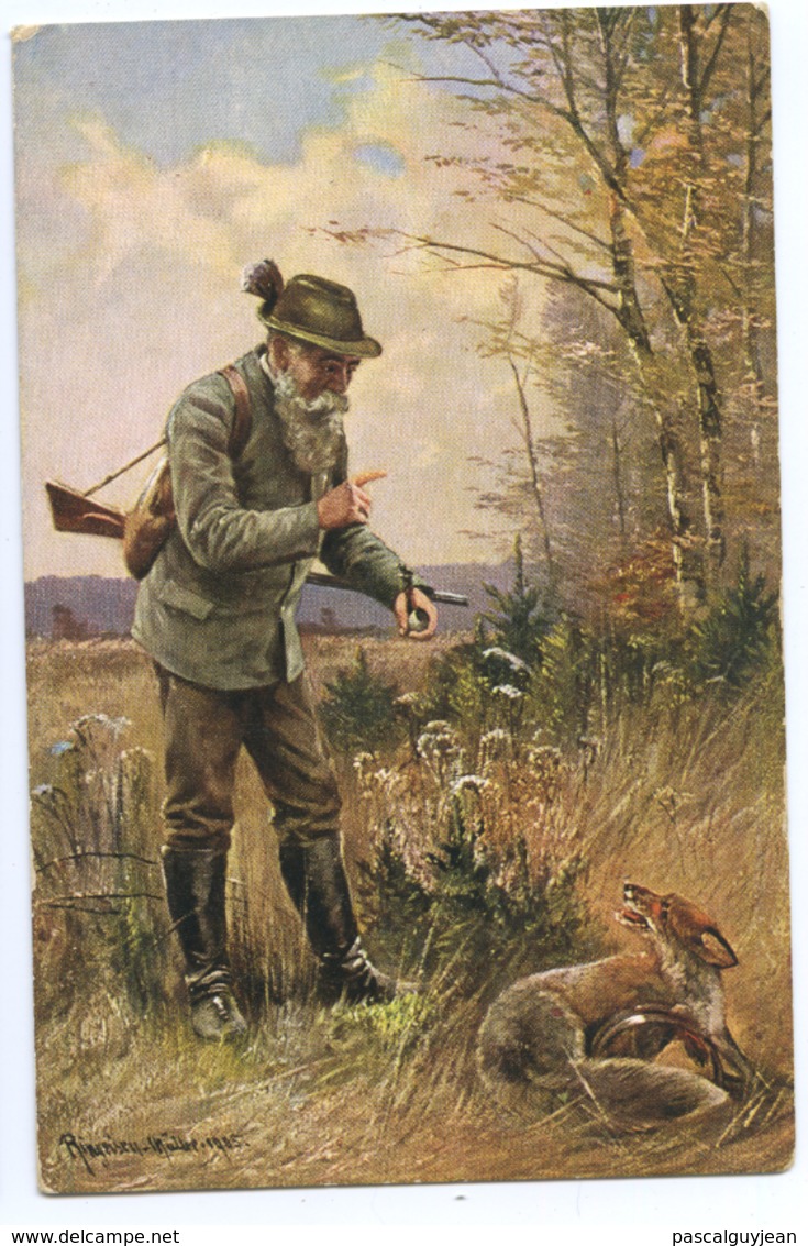 CPA MULLER CHASSEUR ET RENARD PRIS AU PIEGE - CHASSE - Mueller, August - Munich