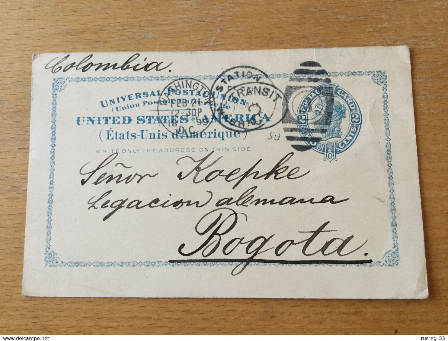 K9 USA Ganzsache Stationery Entier Postal Psc From Washington To Bogotá Colombia!!! - ...-1900