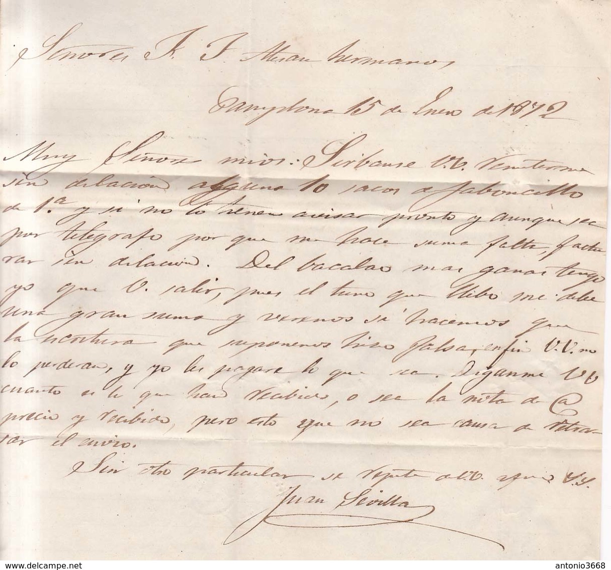 Año 1870 Edifil 107 50m Sellos Efigie Carta  Matasellos Rombo Pamplona A Barcelona  Juan Sevilla - Briefe U. Dokumente