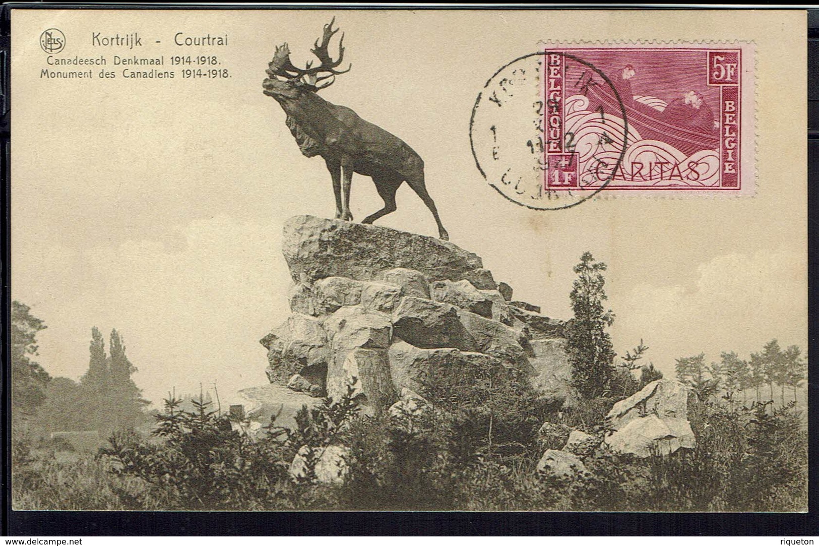 Belgique - 1927 - Carte Maximum "Courtrai Monument Des Canadiens 1914-18" Timbre Caritas N° 253  - B/TB - - 1905-1934