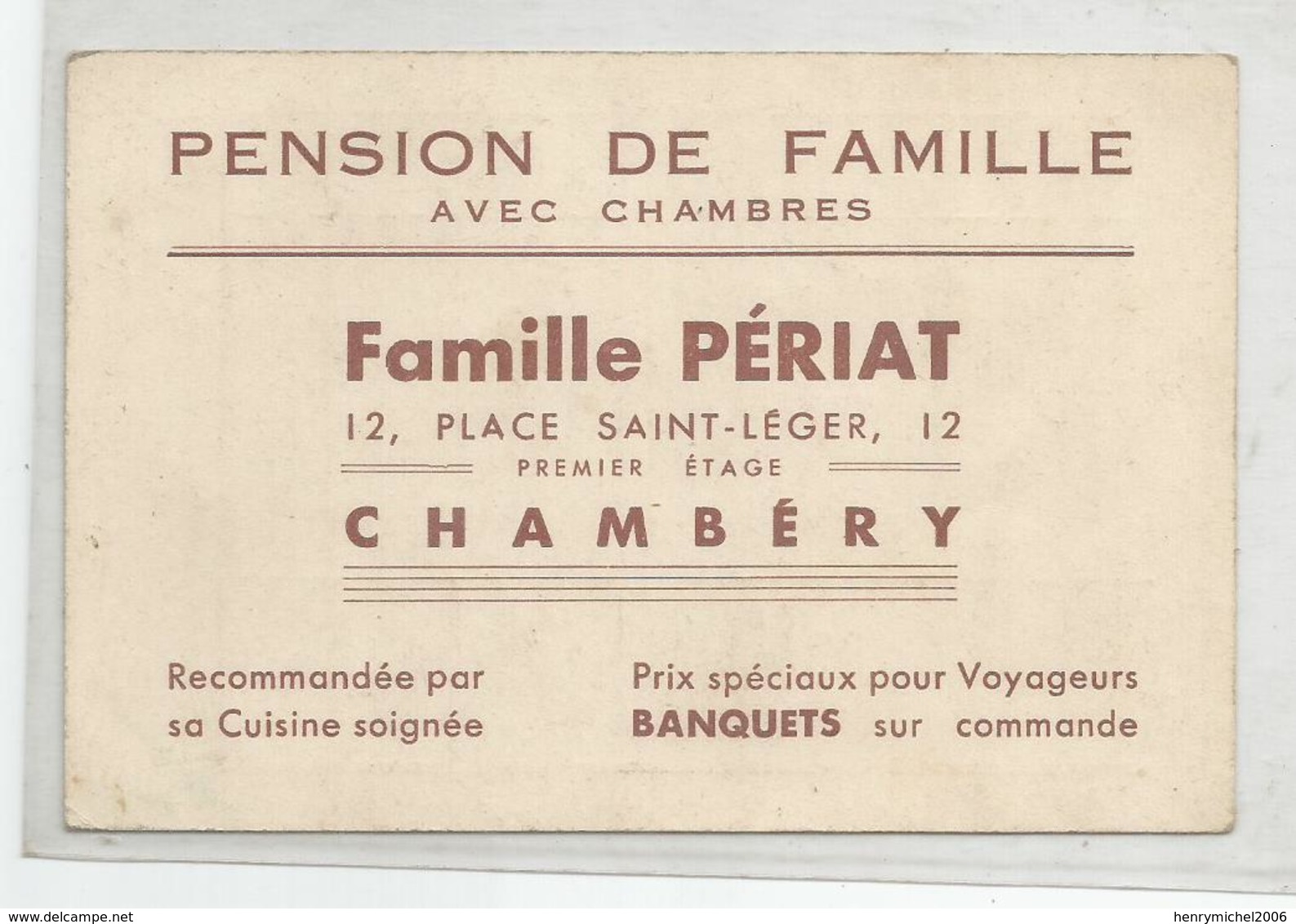 Cdv Famille Périat Pension De Famille 12 Place St Leger Chambéry 73 Savoie , Note Au Dos - Cartes De Visite