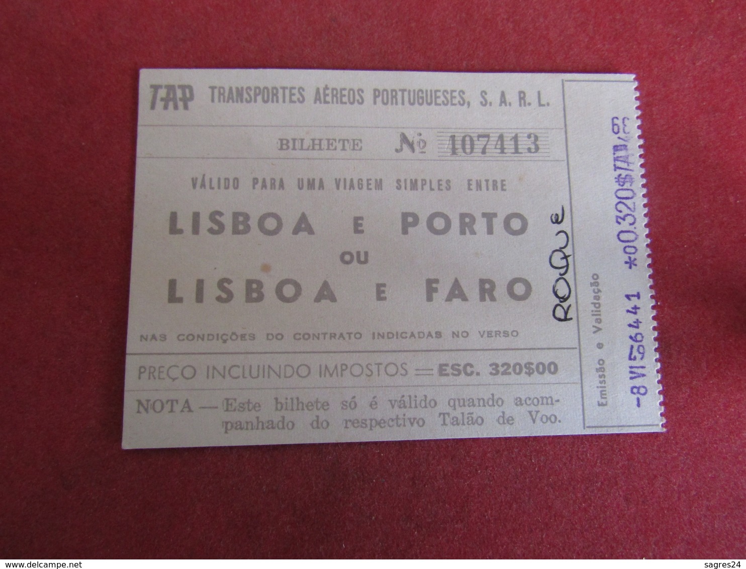 Tap Transportes Aéreos Portugueses,S.A.R.L - Bilhete Lisboa E Porto Ou Lisboa E Faro - 1967 - Biglietti