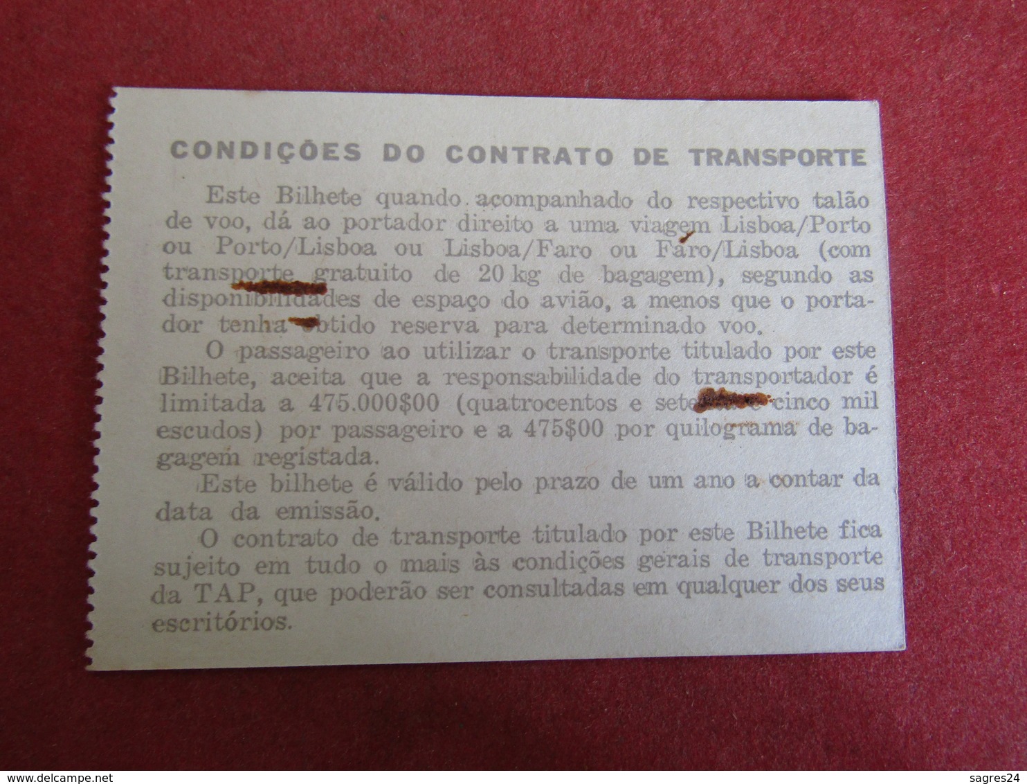 Tap Transportes Aéreos Portugueses,S.A.R.L - Bilhete Lisboa E Porto Ou Lisboa E Faro - 1967 - Tickets