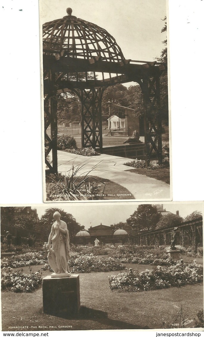 TWO REAL PHOTOGRAPHIC POSTCARDS - HARROGATE - ROYAL HALL GARDENS - PERGOLA AND STATUES - YORKSHIRE - Harrogate