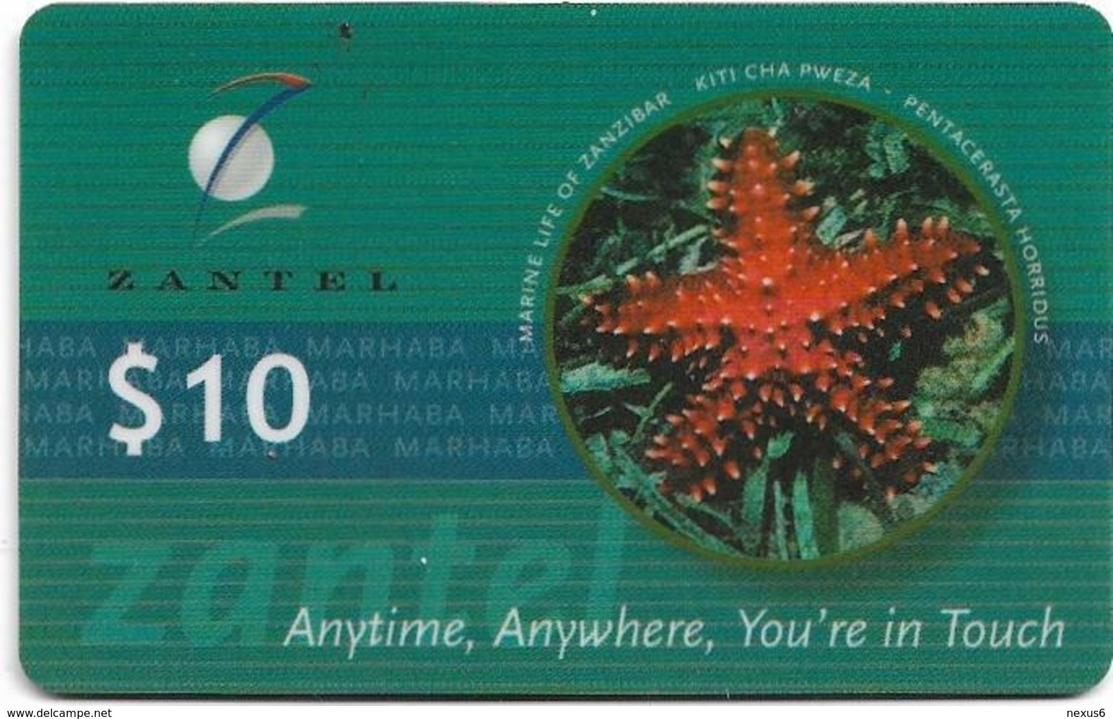 Zanzibar - Zantel - Marine Life Of Zanzibar, Pentaceraster, GSM Refill 10$, 2001, Used - Tanzania