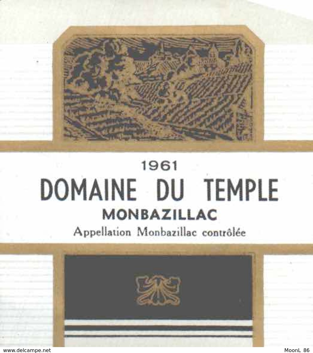 ETIQUETTE - ALCOOL - VIN MONBAZILLAC - DOMAINE DU TEMPLE  - 1961 - Monbazillac