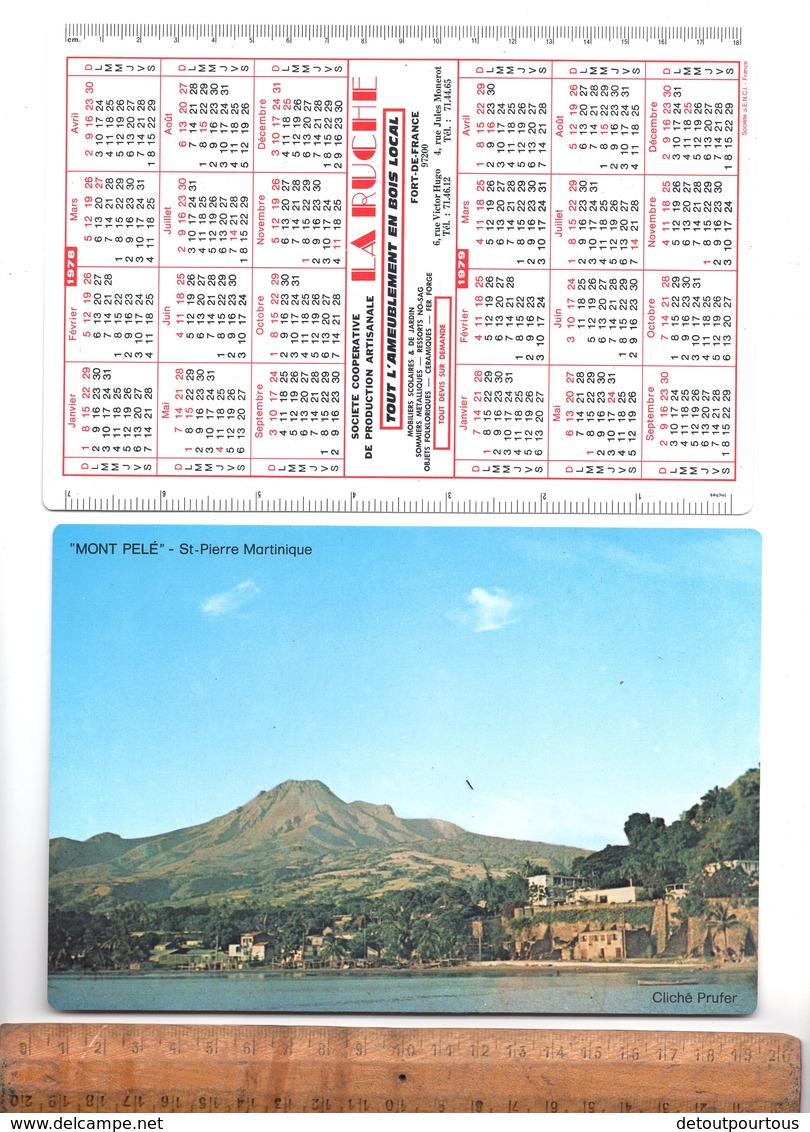 Calendrier Plastifié Format 19x13 : Martinique Mont Pelé Saint St Pierre / 1978 Ameublement LA RUCHE Fort De France - Grand Format : 1971-80
