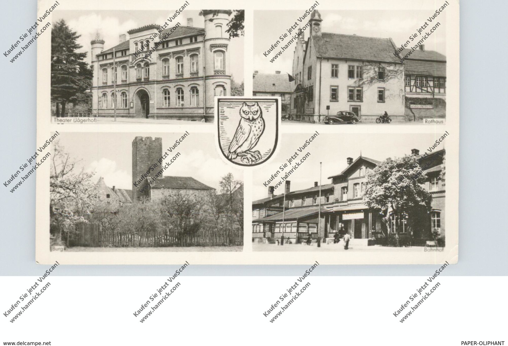 0-3573 OEBISFELDE, Theater Jägerhof, Rathaus, Bahnhof, Burg, Stadtwappen, 1959 - Haldensleben