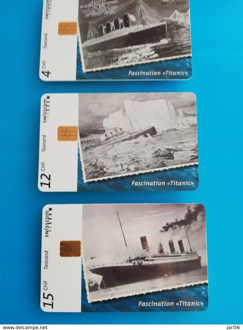 ZWITSERLAND/SUISSE 3  CARDS TITANIC LIMITED EDITION,  CHIPCARDS IN COLLECTORS MAP MINT     ** 1284**