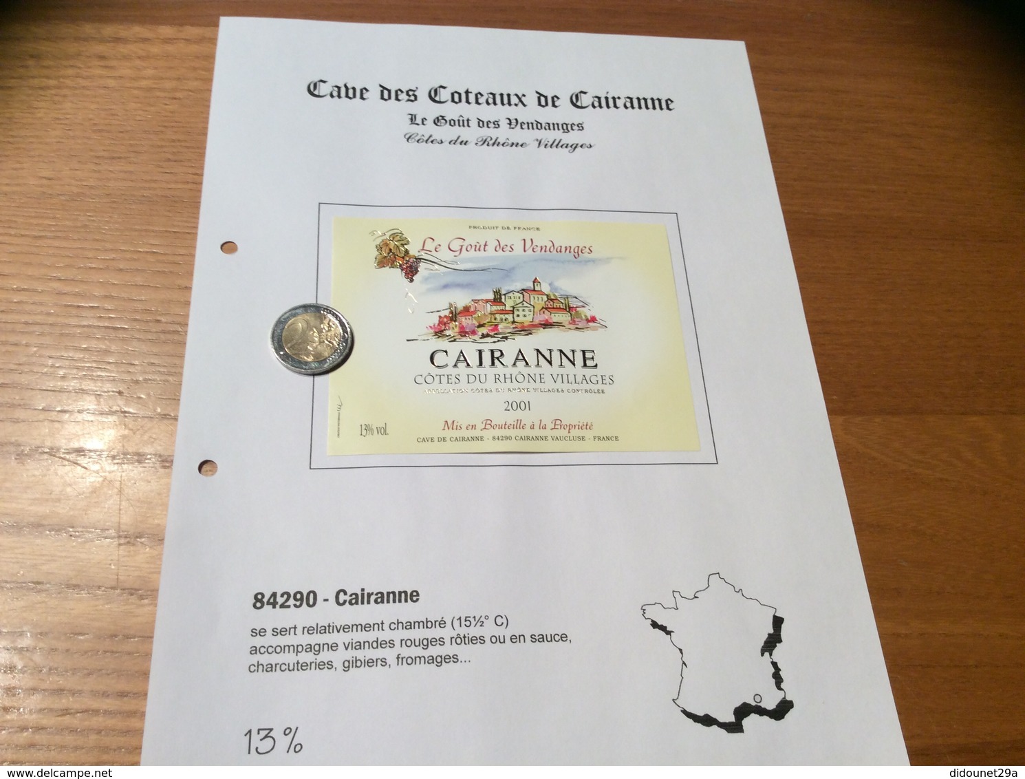 Etiquette De Vin 2001 «CÔTES-DU-RHÔNE VILLAGES - CAIRANNE - Le Goût Des Vendanges - CAVE DE Cairanne (84) » - Côtes Du Rhône