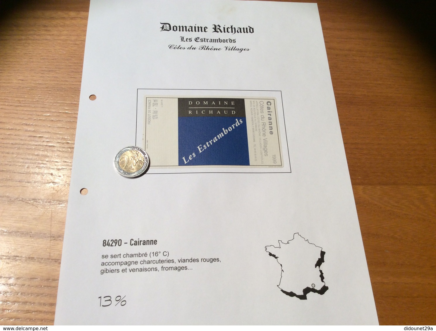 Etiquette Vin 1999 «CÔTES-DU-RHÔNE VILLAGES - CAIRANNE -DOMAINE RICHAUD- Les Estrambords - Marcel RICHARD (84)» - Côtes Du Rhône