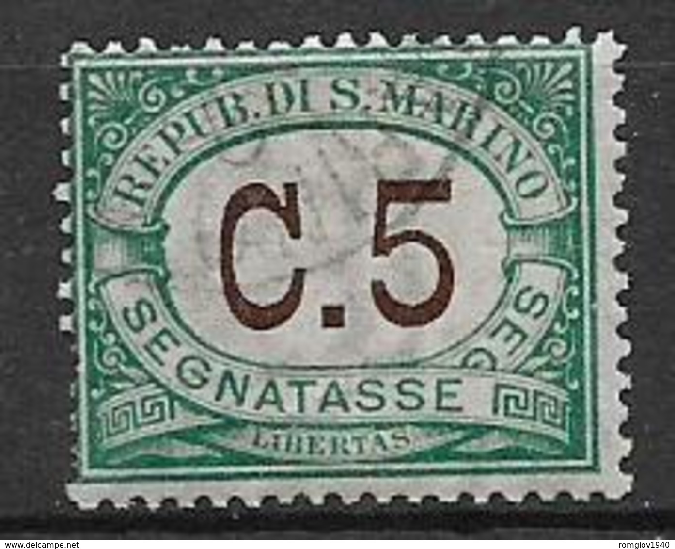 SAN MARINO 1897-1919 SEGNATASSE VALORE IN BRUNO SASS. 1 USATO VF - Segnatasse