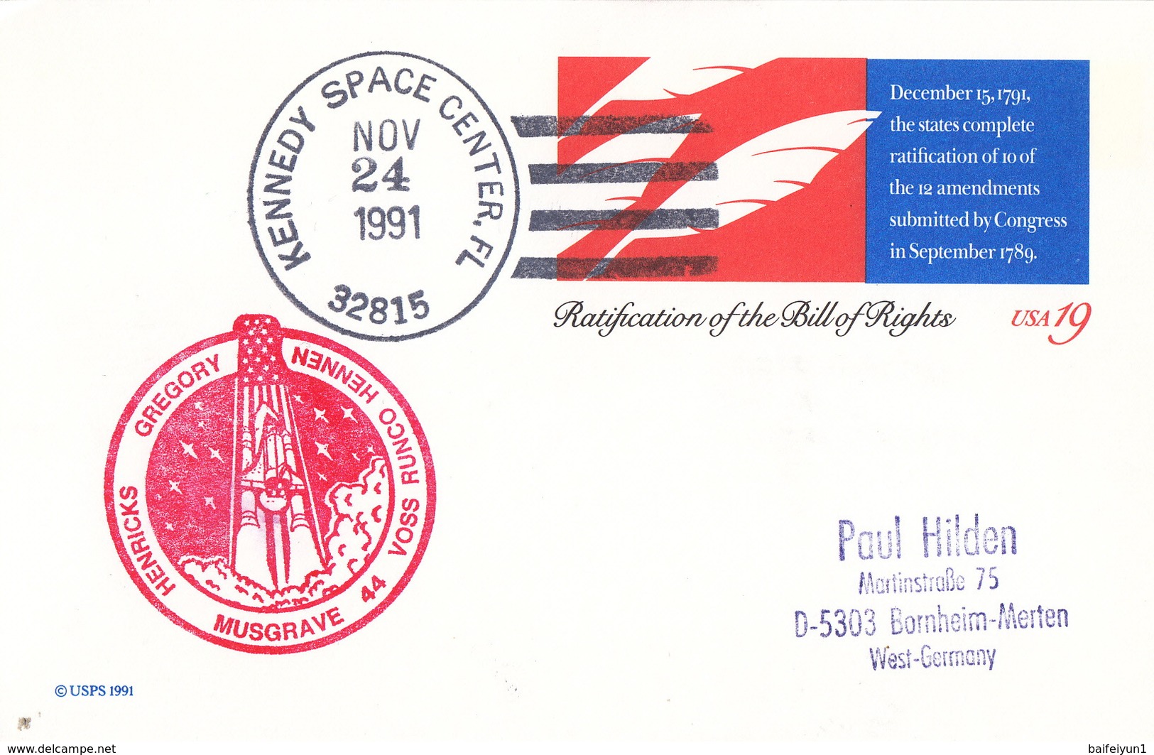1991 USA  Space Shuttle Atlantis STS-44 And Defense Support Program Satellite  Commemorative Cover - North  America