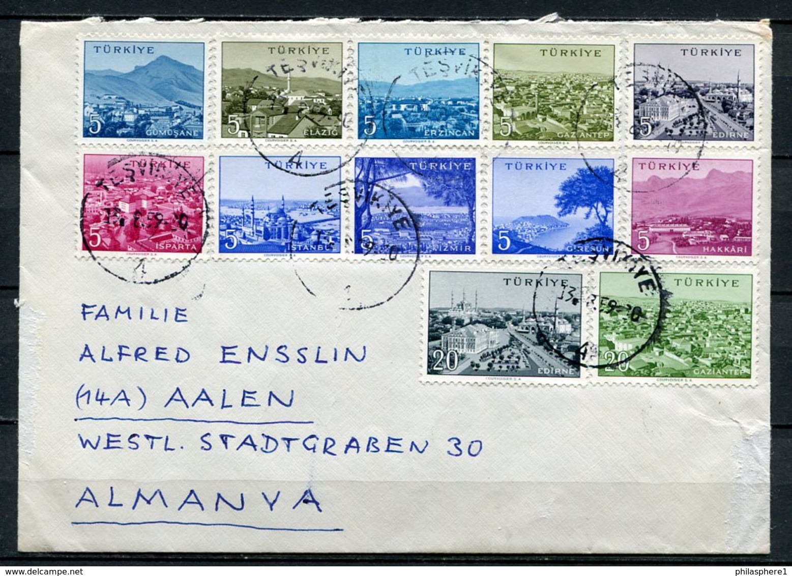 Türkei Brief MIF Tesvikiye - Aalen        (948) - Autres & Non Classés