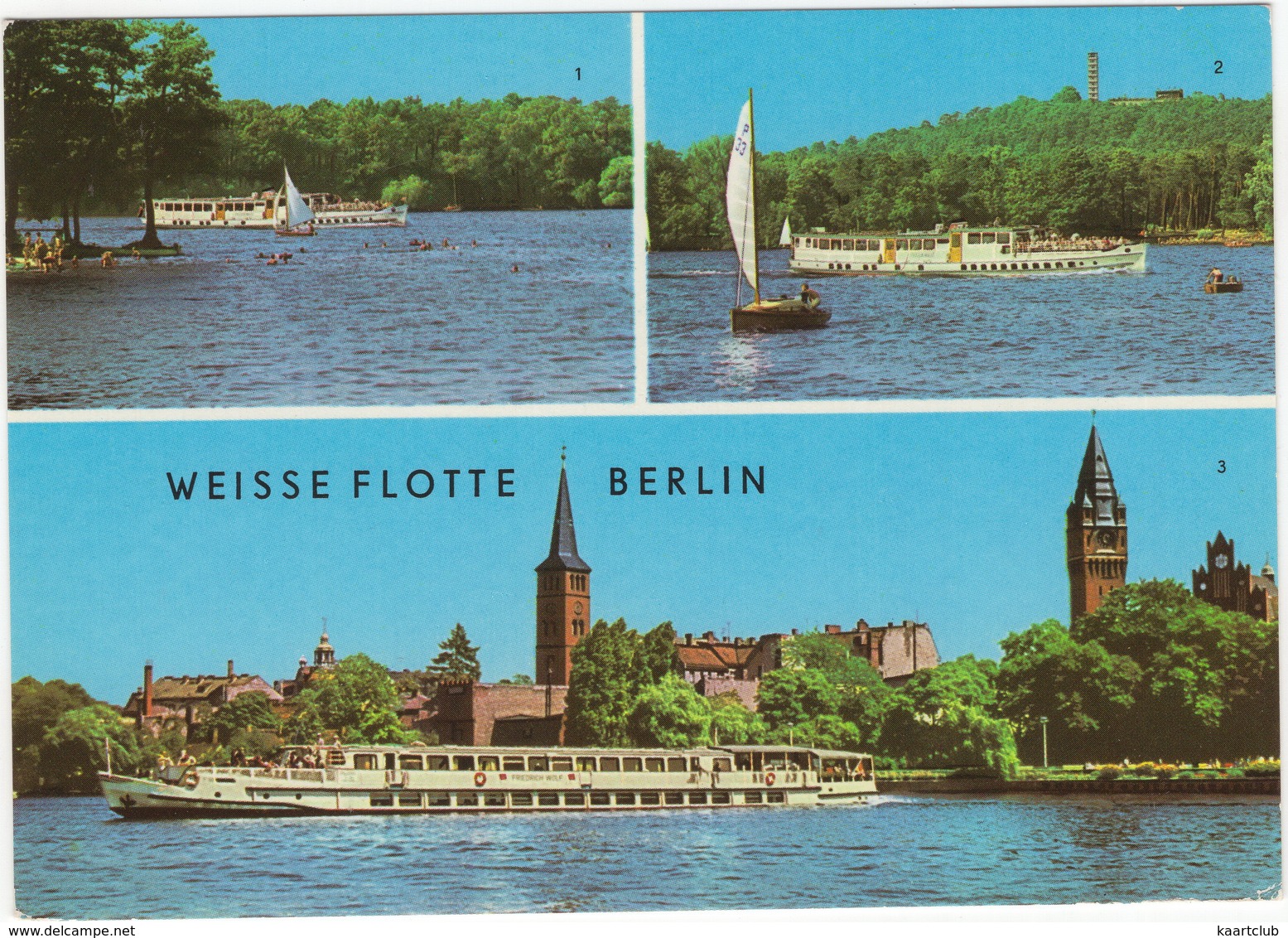 Weisse Flotte Berlin: Salonschiff Langen See, Müggelberge Mit Müggelturm, Luxusschiff Am Köpenicker Becken - (DDR) - Treptow