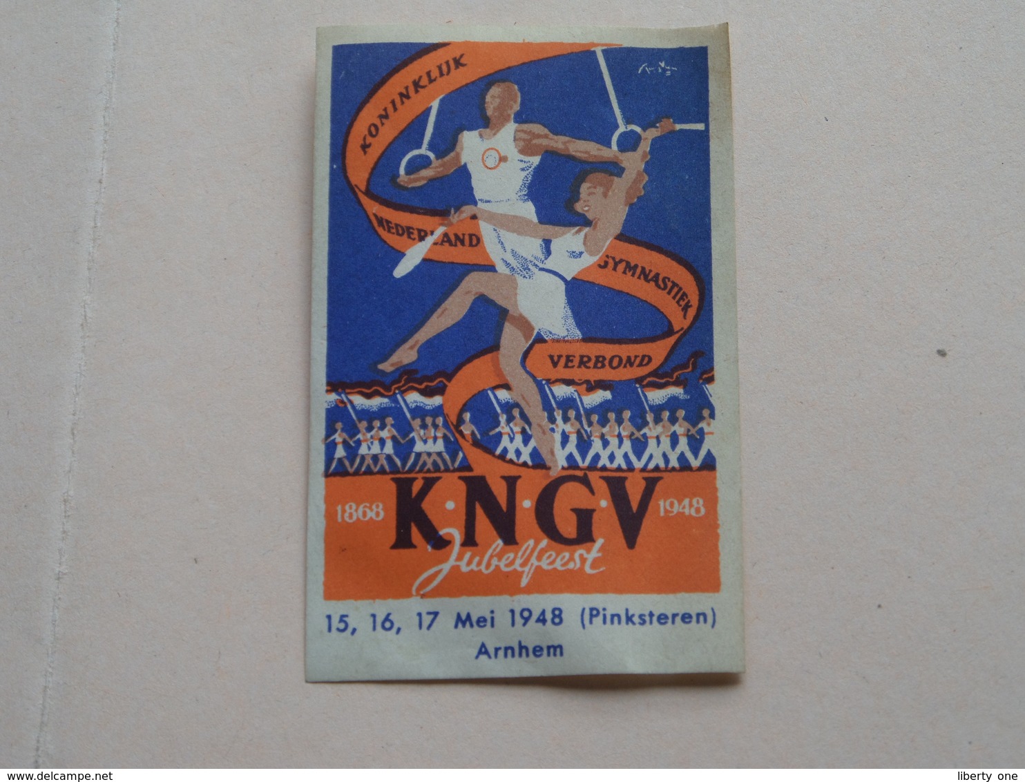 KNGV Jubelfeest 1948 (Pinksteren) ARNHEM > Knonklijk Nederland Gymnastiek Verbond > Etiket +/- 4 X 7 Cm. ! - Gymnastiek