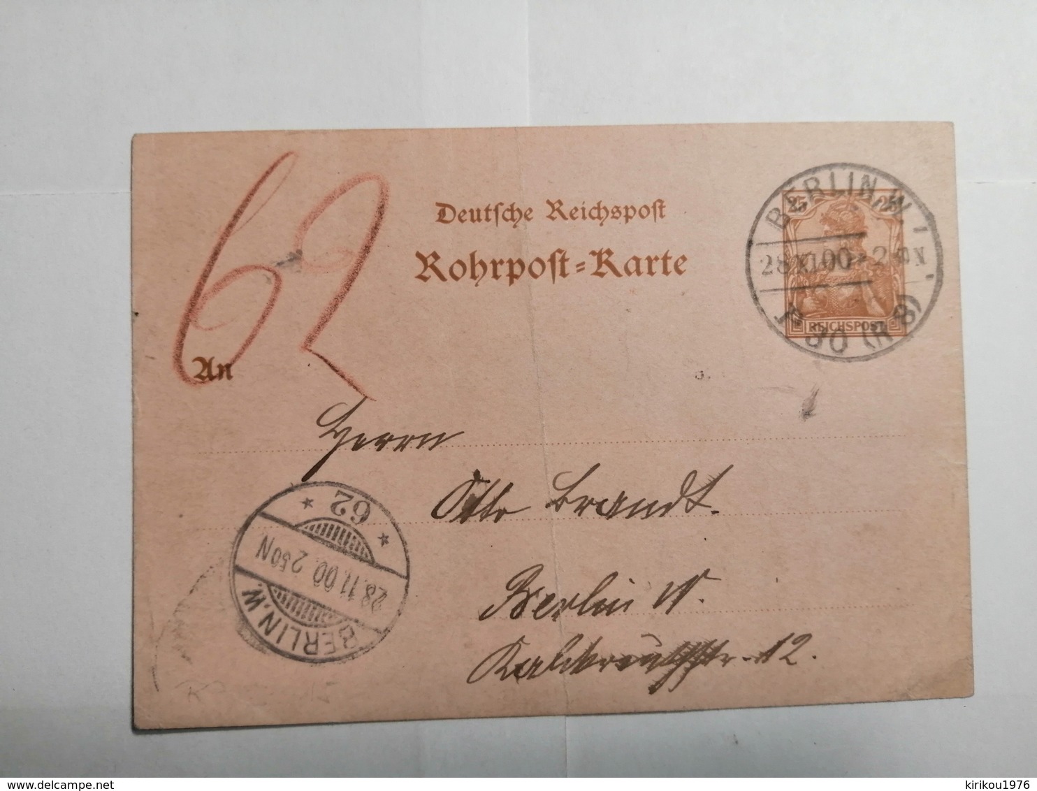 Deutsches Reich  Rohrpost-Karte 1900 - Lettres & Documents