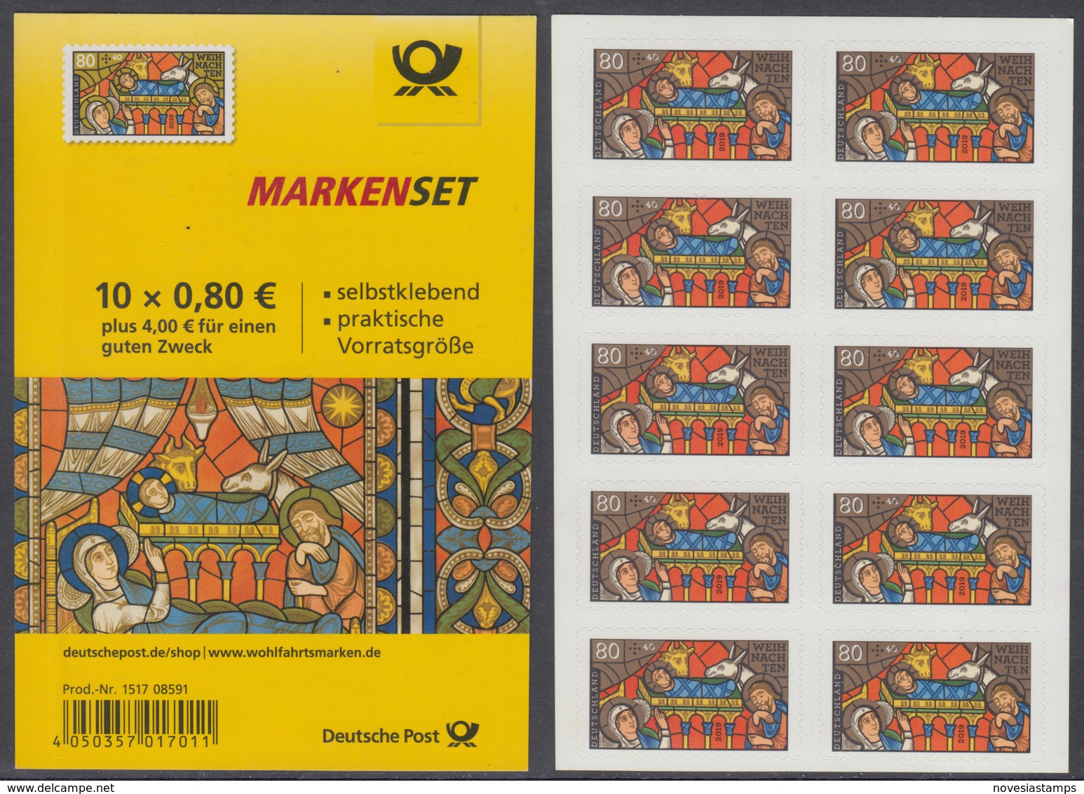 !a! GERMANY 2019 Mi. 3500 MNH BOOKLET(10) (self-adhesive) - Christmas - 2011-2020