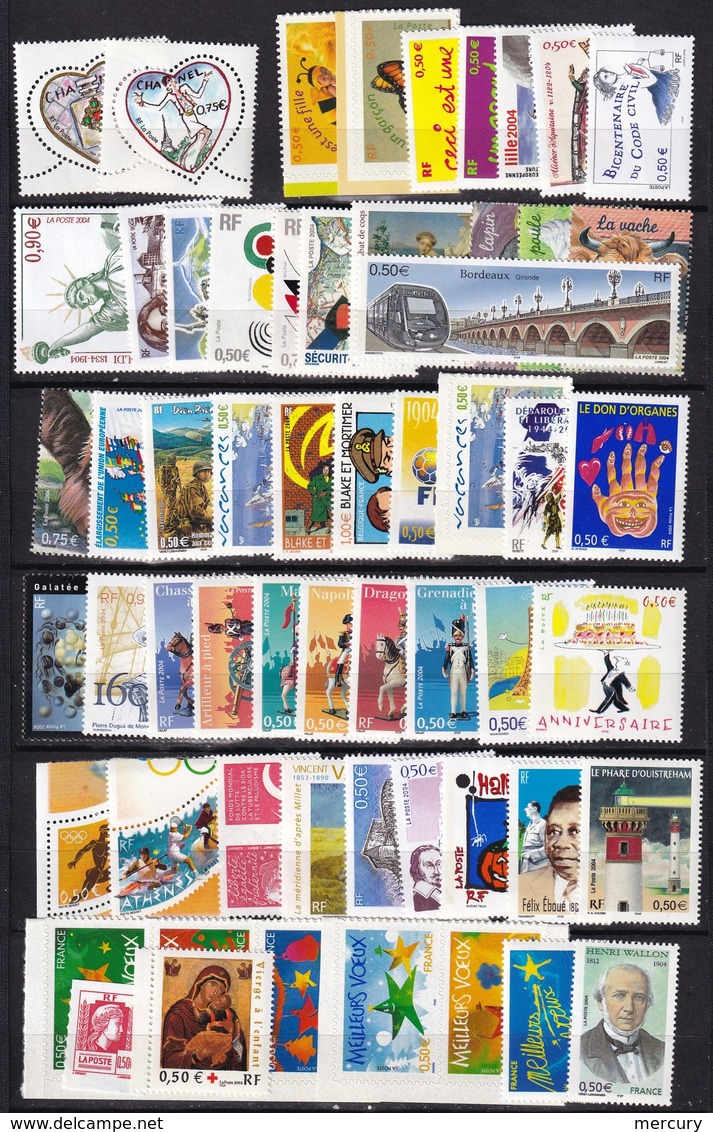 FRANCE - Année 2004 Complète Sans Chanel Autoadhésifs Neuve LUXE - 97 Timbres - 3 Scans - 2000-2009