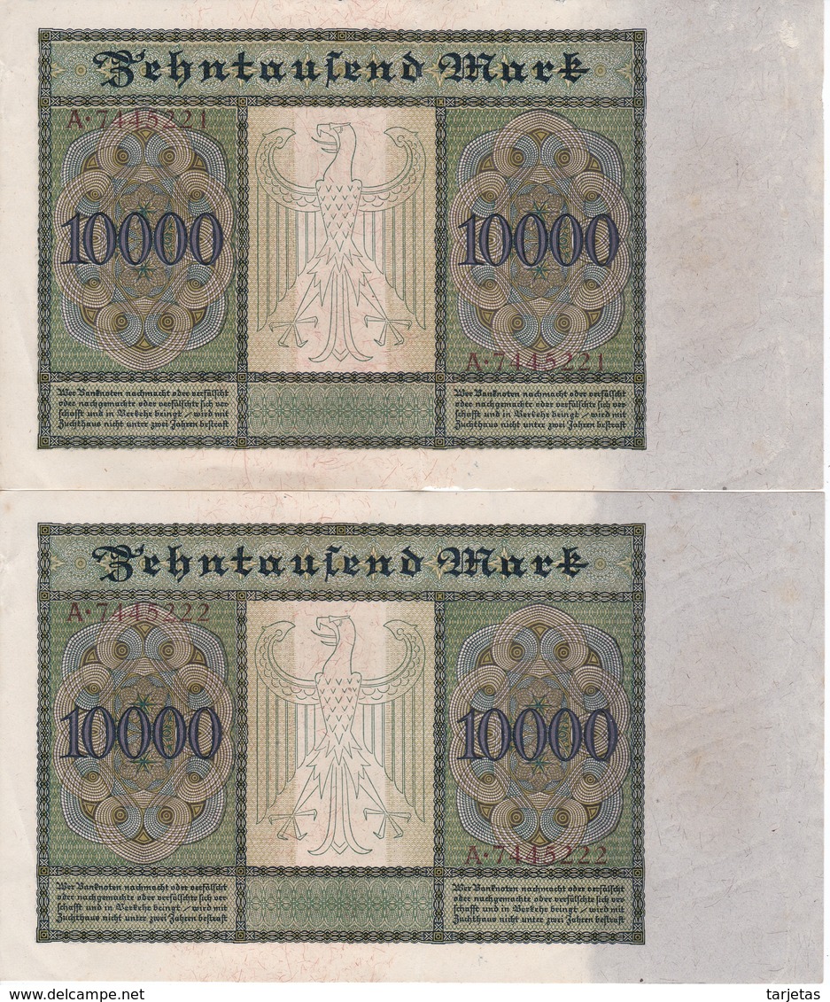 PAREJA CORRELATIVA DE ALEMANIA DE 10000 MARK DEL AÑO 1922  (BANKNOTE) - 10000 Mark