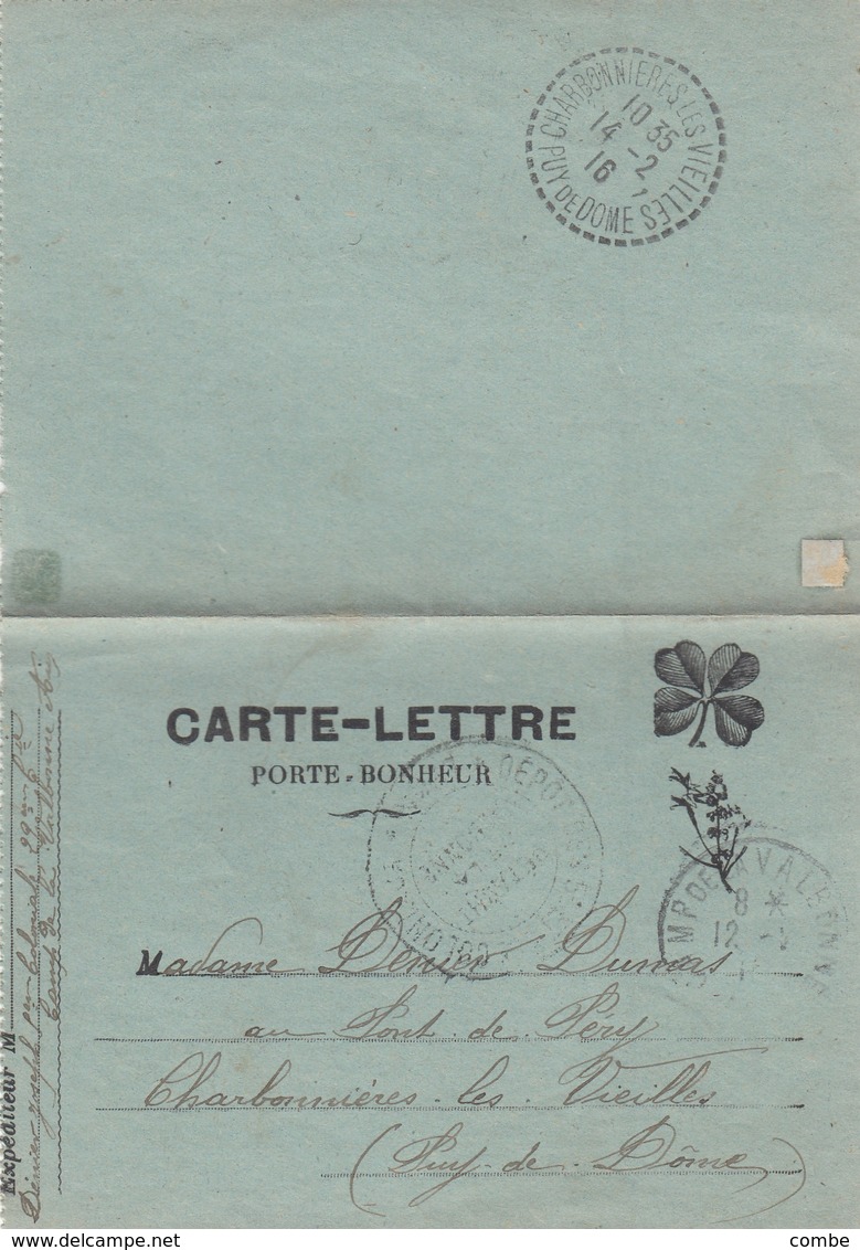 CARTE-LETTRE. FRANCHISE. 12 2 1916.  5° REGIMENT D'INFANTERIE COLONIALE. VALBO MARSEILLE POUR CHARBONNIERES LES VIEILLES - 1877-1920: Periodo Semi Moderno