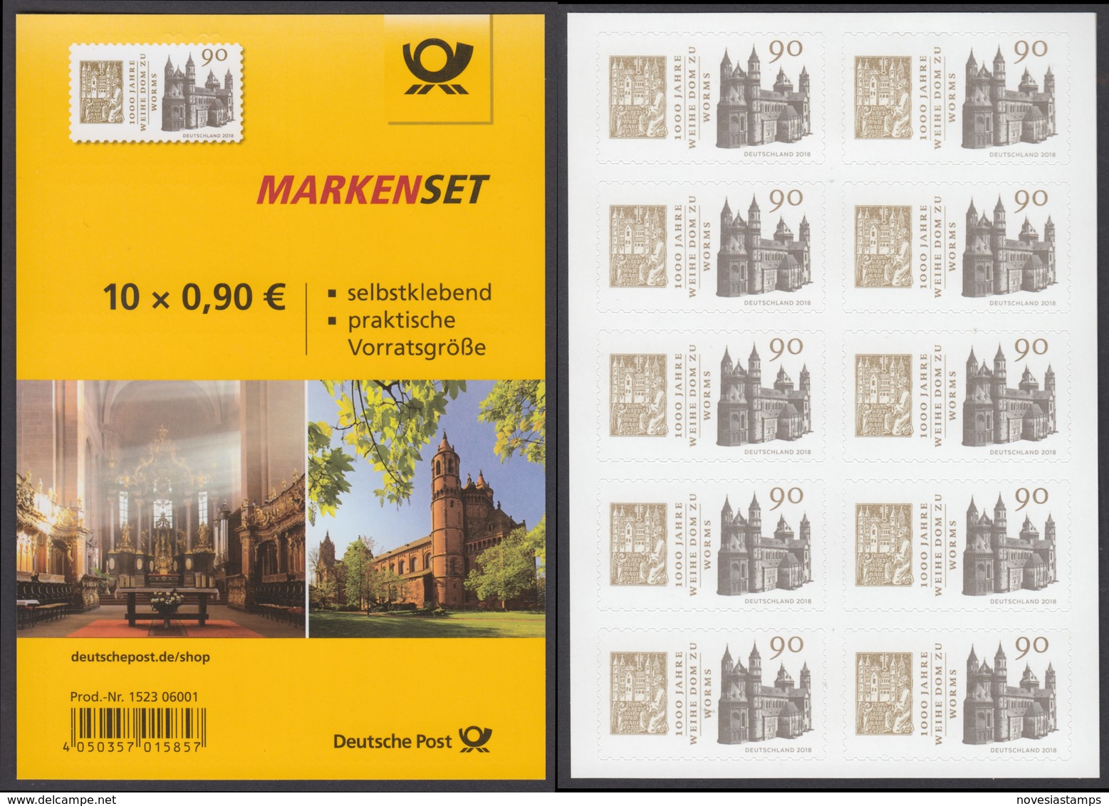 !a! GERMANY 2018 Mi. 3398 MNH BOOKLET(10) (self-adhesive) - Sanctification Of Worms Cathedral - 2011-2020