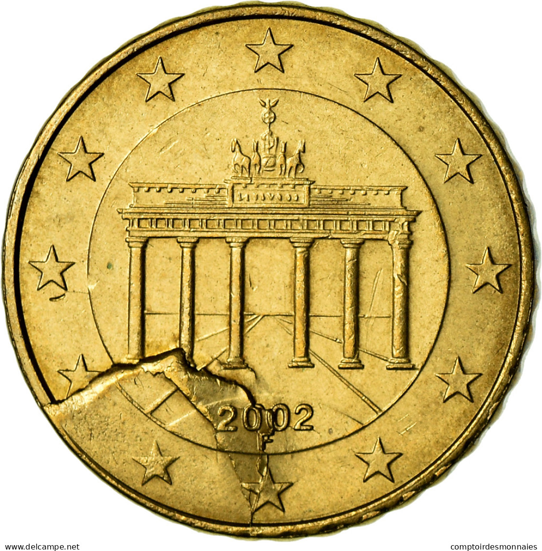 Allemagne, 10 Euro Cent, 2002, Error Shattered Die And Collar Cud, SUP - Variétés Et Curiosités