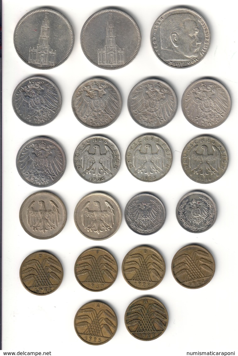 Germania Lotto 21 Monete Miste 5 Mark 1 Mark 1/2 Mark 10 Reichspfennig - Sammlungen