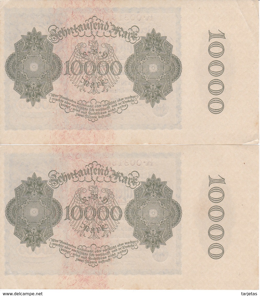 PAREJA CORRELATIVA DE ALEMANIA DE 10000 MARK DEL AÑO 1922 EN CALIDAD EBC (XF) (BANKNOTE) - 10.000 Mark