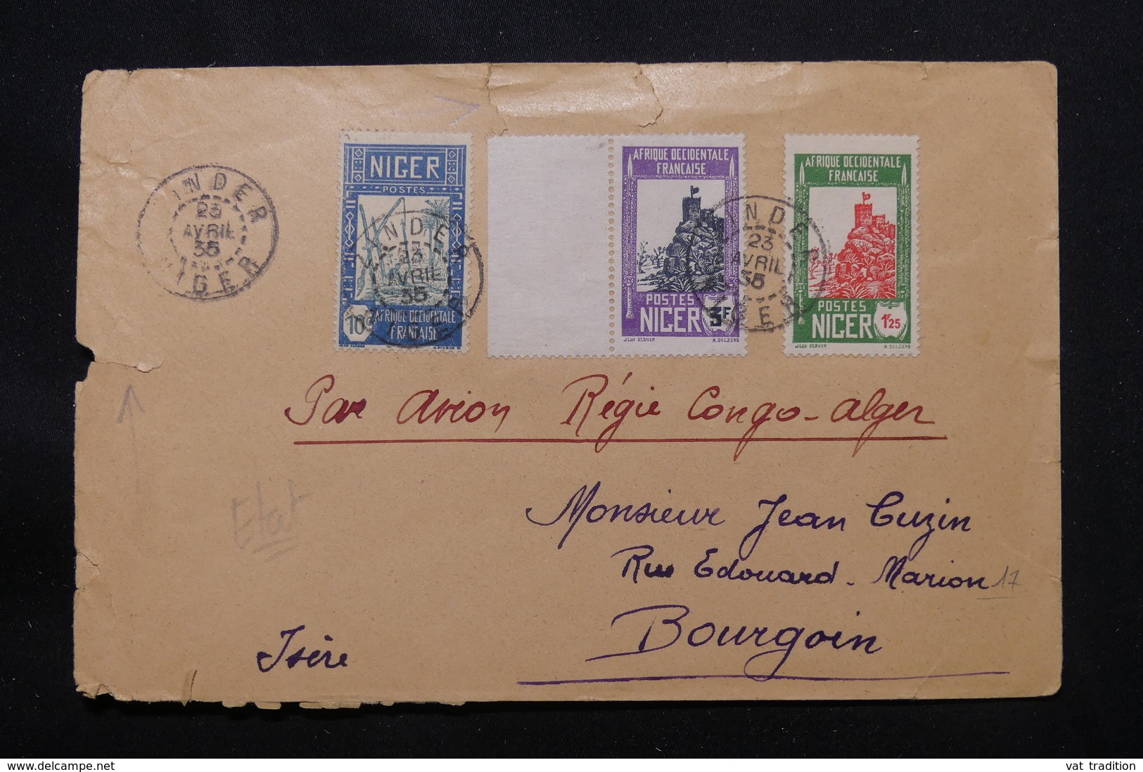 NIGER - Enveloppe De Zinder Pour La France Par Avion En 1935, Ligne " Regie Congo / Alger " - L 57519 - Briefe U. Dokumente