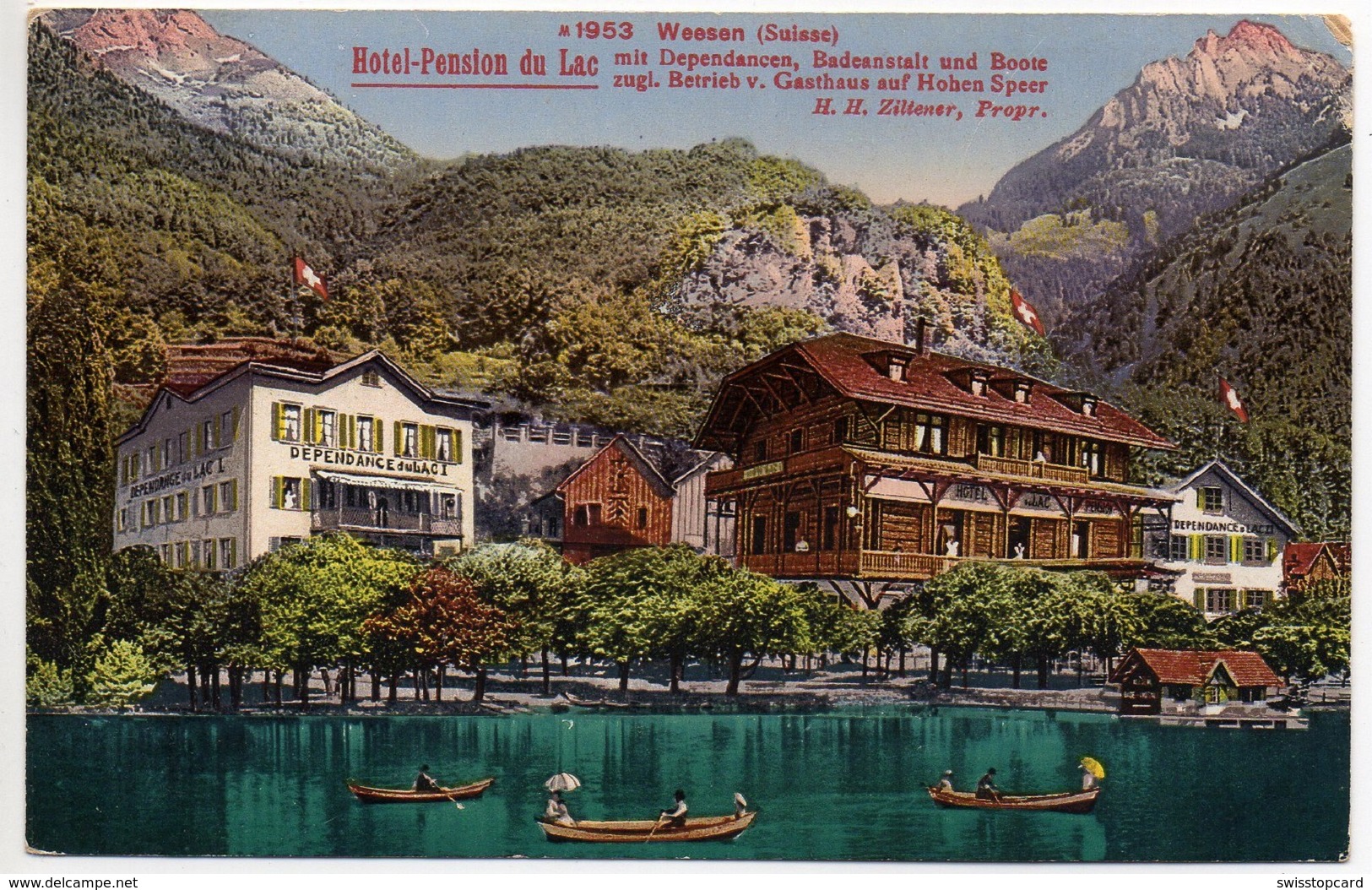 WEESEN Werbung Hotel Pension Du Lac Mit Dependancen Badeanstalt Und Boote H.H. Ziltener Propr. - Weesen