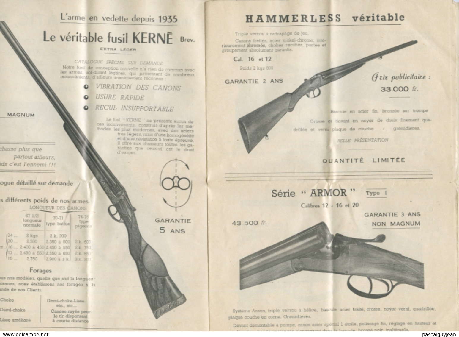 TARIF FABRIQUE D'ARMES LE FUSIL KERNE - VERSAILLES / CHASSE - 1950 - ...