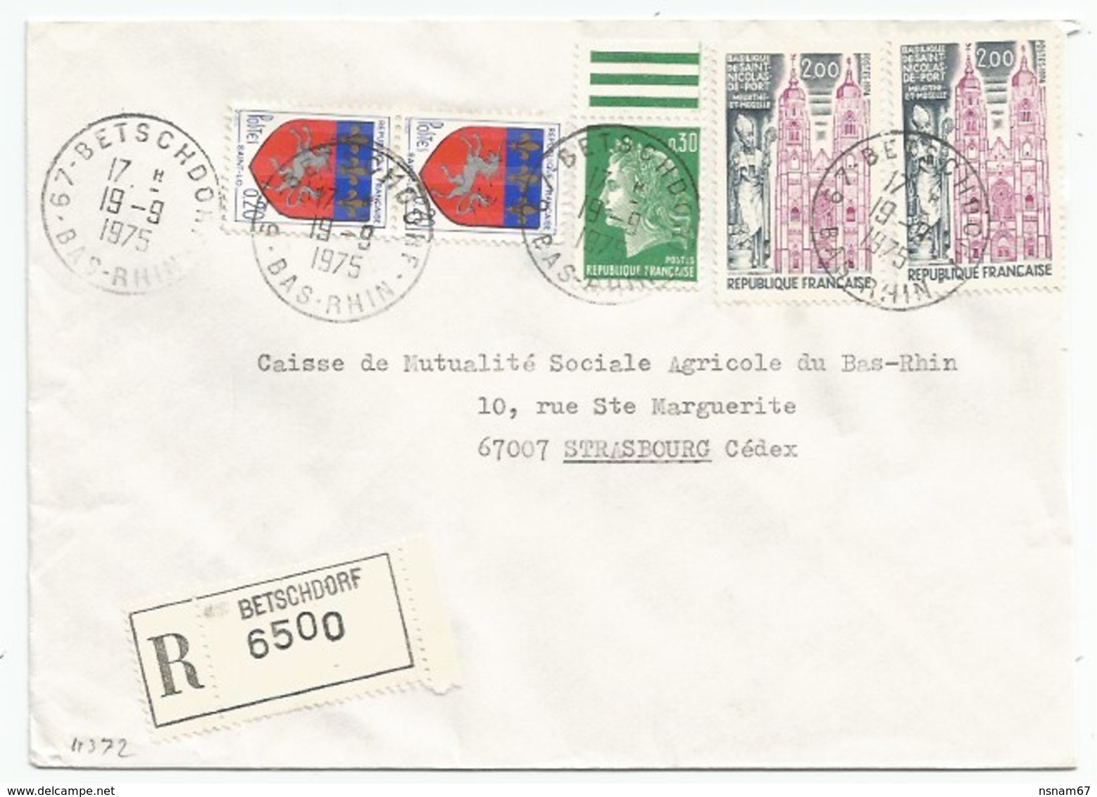 H372 - BAS RHIN - BETSCHDORF - 1975 - ROND Avec CODE POSTAL 67 - Recommandé - - 1961-....