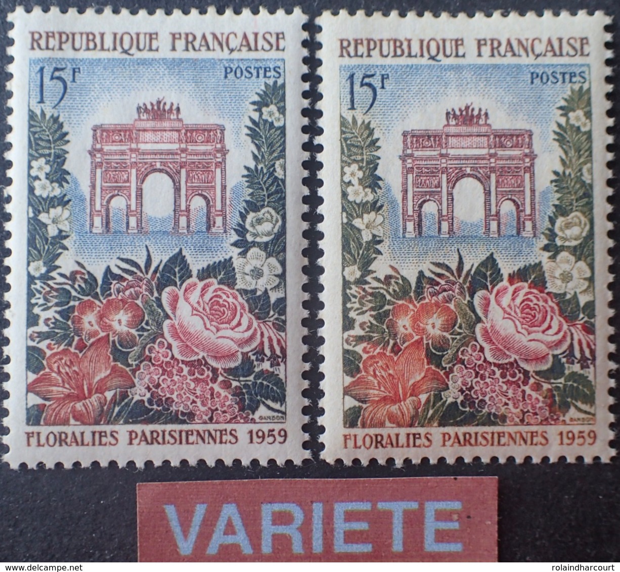 1591/694 - 1959 - FLORALIES - N°1189 TIMBRES NEUFS** - VARIETE ➤➤➤ Nuances Différentes (Arc De Triomphe) - Neufs