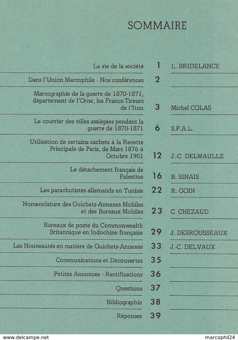 FEUILLES MARCOPHILES - N° 223 1980 = ORNE L'ITON + BALLONS 1870 + PALESTINE 1917 + BUREAUX MOBILES + INDOCHINE - French