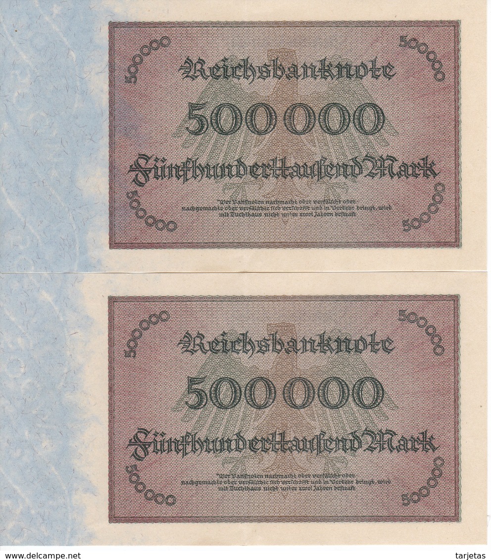 PAREJA CORRELATIVA DE ALEMANIA DE 500000 MARK  DEL AÑO 1923 CALIDAD EBC (XF) (BANK NOTE) - 500.000 Mark