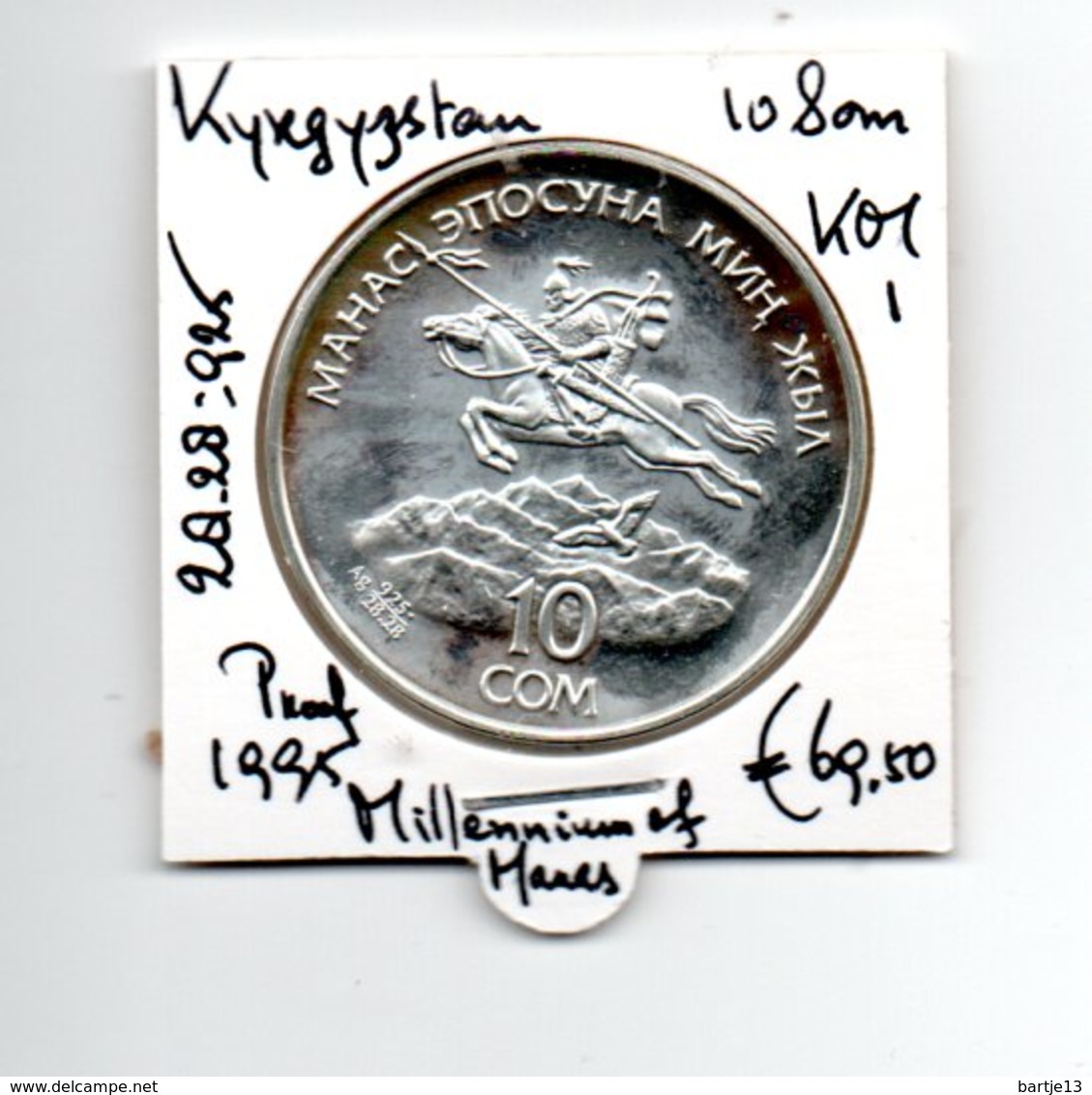 KYRGYZSTAN 10 SOM 1995 ZILVER PROOF MILLENNIUM OF MARAS - Kyrgyzstan