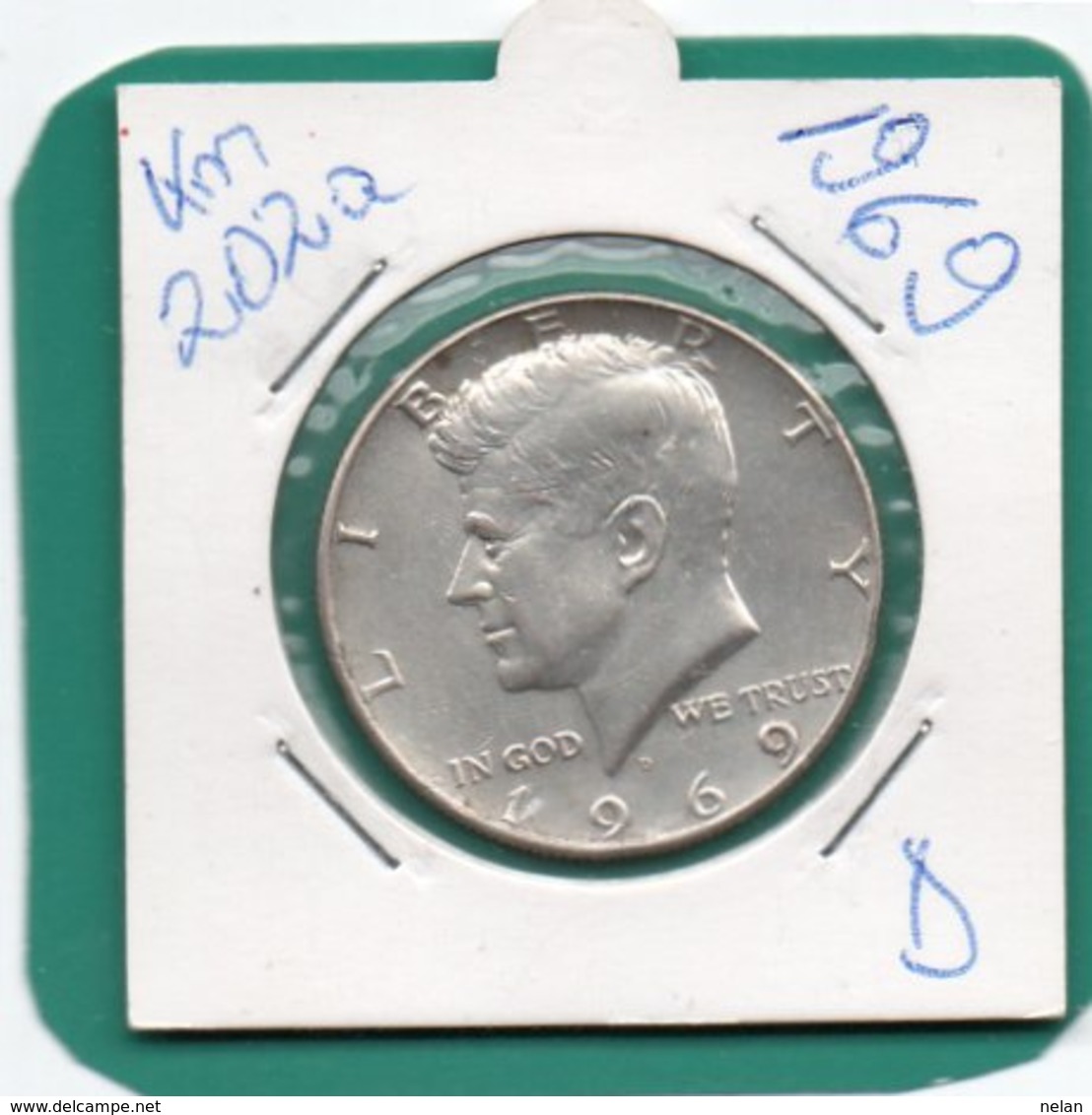 UNITED STATES OF AMERICA  50 CENTS 1969  D   KM-2002a  SILVER AUNC - 1964-…: Kennedy