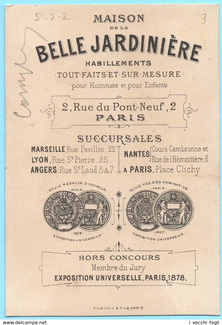 Chromo Maison De La Belle Jardinière. Chasseurs. Fond Doré. Imp. Dupuy, Paris. - Altri & Non Classificati