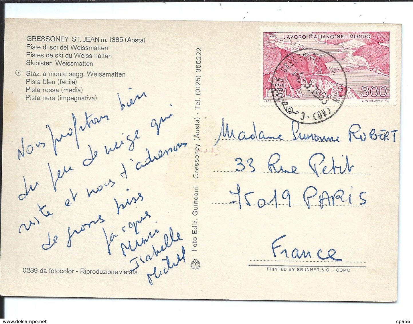 Cachet GRESSONEY ST. JEAN AOSTE 1963 Sur Carte Postale - 1961-70: Storia Postale