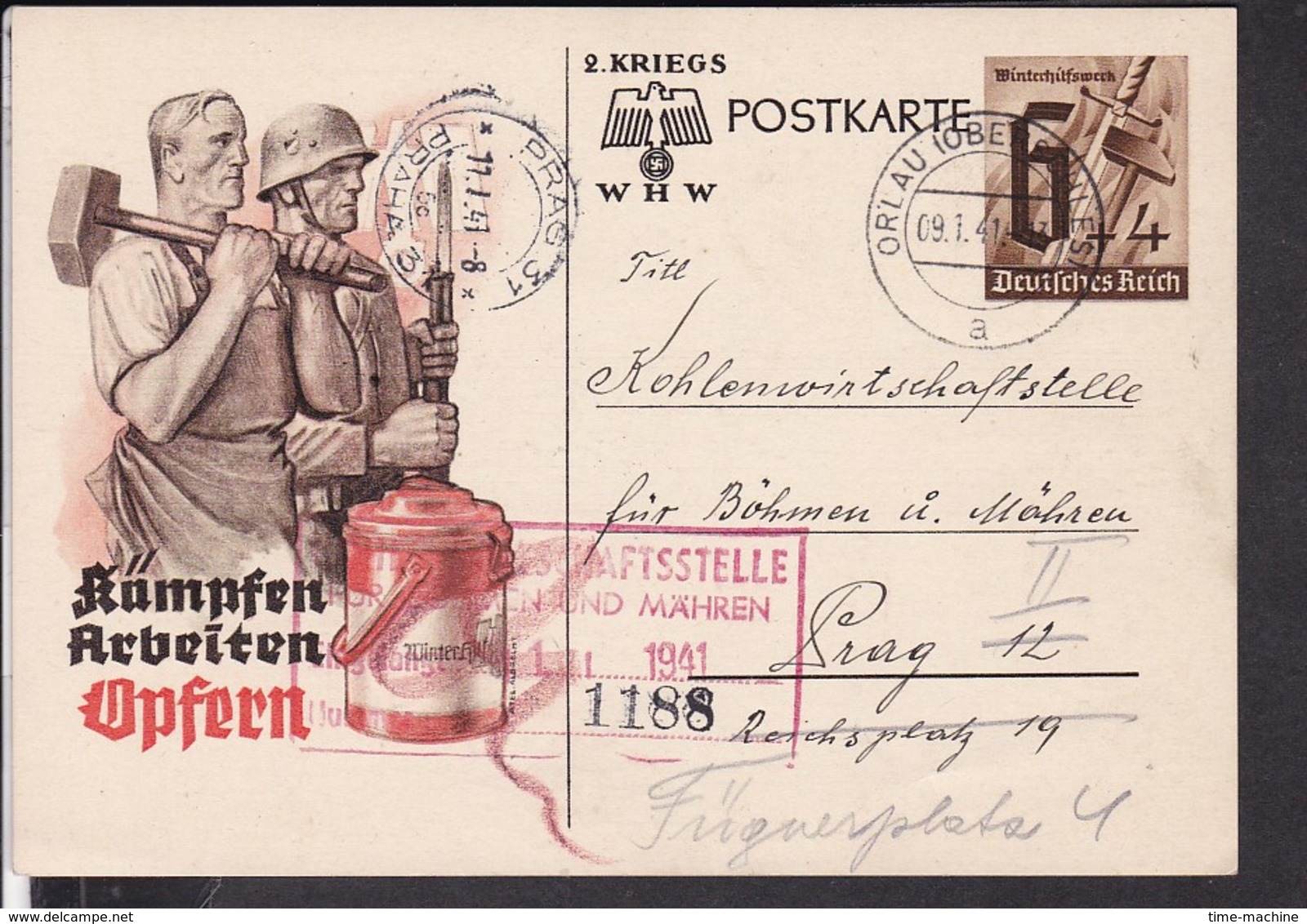 Ganzsache Deutsches Reich Stempel Orlau ( Oberschlesien ) 1941 - Lettres & Documents