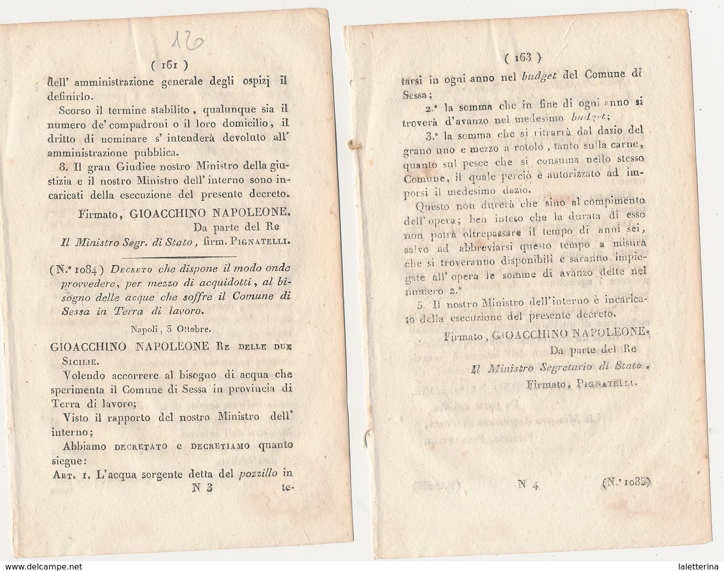 1809 GIOACCHINO NAPOLEONE MURAT DECRETO SESSA AURUNCA - Decretos & Leyes