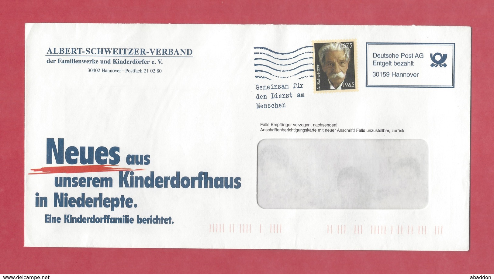 Deutsche Post AG Entgelt Bezahlt, 30159 Hannover - Albert Schweitzer Verband, Kinderdorffamilie In Niederlepte - Sonstige & Ohne Zuordnung