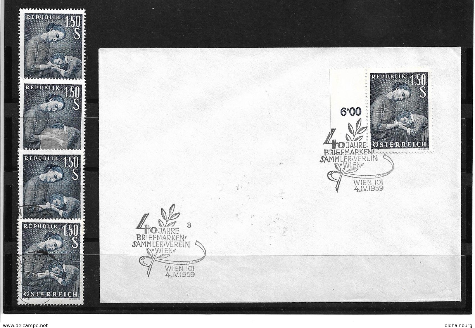 6042k: Österreich 1959, Muttertag, Beleg Und 4 Postfrische/ Gestempelte Briefmarken - Muttertag